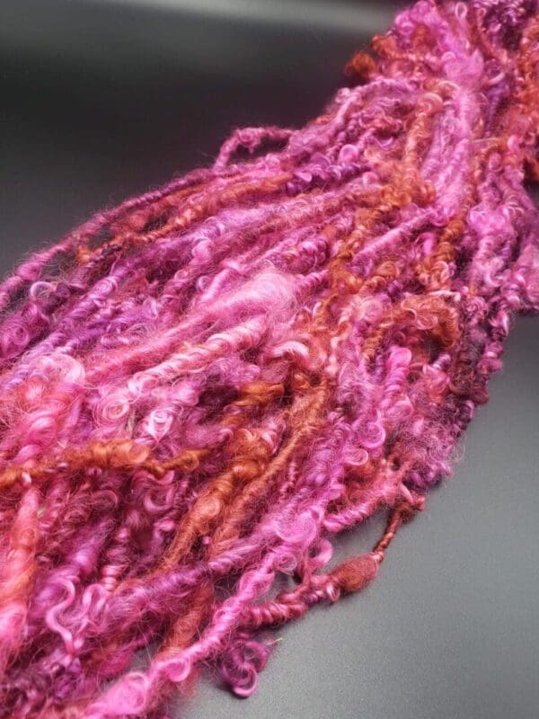 “Pink Prism” Silky Teeswater Curls Handspun Yarn