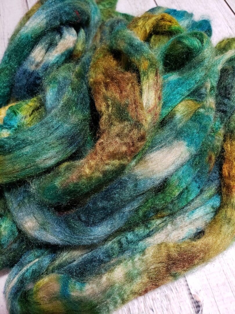 “Golden Silk” Hand-Dyed Natural Tussah Silk Top ~ Turquoise in the Sand