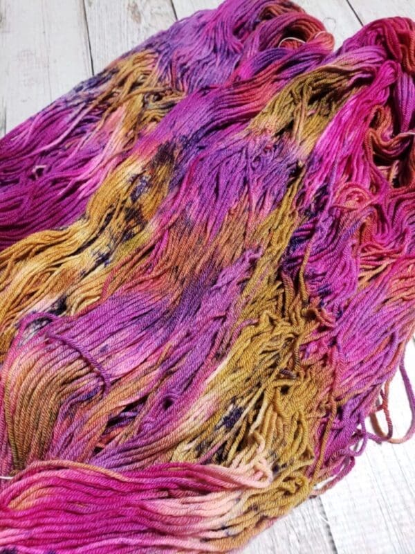Caramel Raspberry ~ Lotus Hand-Dyed Merino/Silk Luxury Fingering