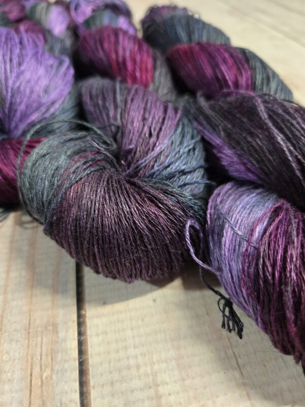 "Wildberry Patch"~ Lotus Linen™ Hand-Dyed 3-Ply Yarn - Image 2